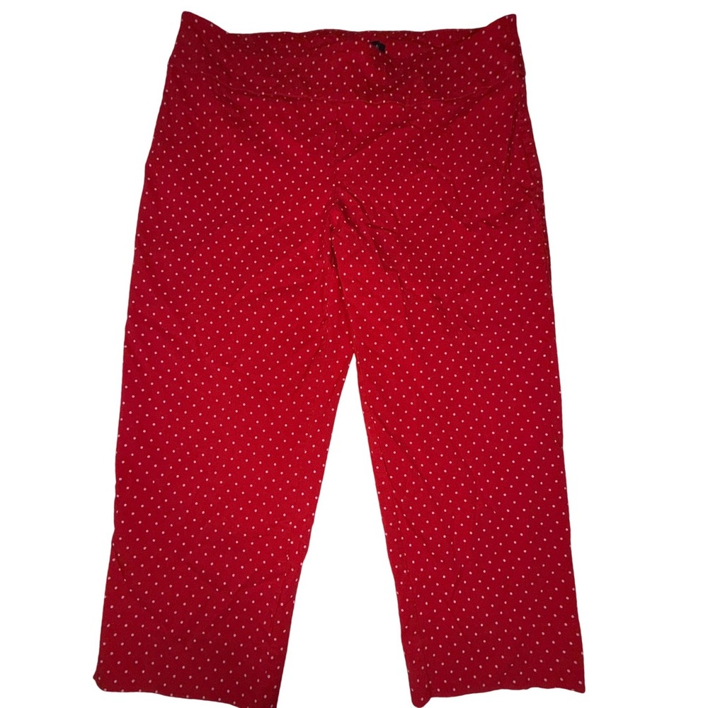Zac & Rachel Polka Dot Pull On Cropped Pants Womens 10 Red Stretch Comfort